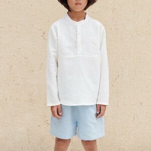 Bebe Organic Size 6 Boys Mock Neck Linen Cotton Long Sleeve Shirt